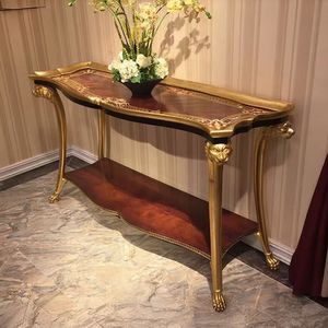 Mesa Consola de Entrada de Lujo en Madera Maciza con Hoja de Oro y Estatua de Cabeza de León, Estilo Francés, Diseño Real Europeo para Vestíbulo de Villa - Product Image 1