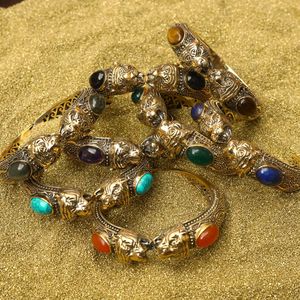 Bagues vintage en pierre précieuse tête de lion pour hommes, bagues en laiton faites à la main avec pierres naturelles, bijoux de mode en gros - Product Image 2