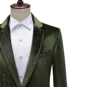 Nouveau costume pour <span class=keywords><strong>homme</strong></span> en <span class=keywords><strong>velours</strong></span> plat, garniture dorée, ensemble 2 pièces, robe de banquet de mariage avec pantalon, <span class=keywords><strong>blazer</strong></span> pour chanteur, présentateur - Product Image 5