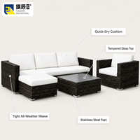 Ensemble de meubles de patio en rotin moderne et durable, 5 pièces, avec canapé d'angle, ottoman et table basse, résistant aux UV