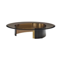 Table basse ronde élégante et moderne en verre trempé et acier inoxydable