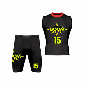 Uniformes de football 7v7 personnalisés imprimés noirs jeunesse 100% polyester sublimé avec logo ensemble de shorts en jersey 7on7 - Product Image 1