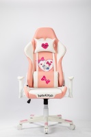 Chaise de jeu ergonomique Doraemon mignonne en cuir bleu et blanc, chaise de course pivotante réglable avec coussin lombaire et appui-tête inclinable