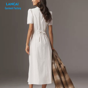 Volantes largos personalizados para las mujeres Ropa de diseñador Señoras elegantes Slim Fit V Cuello Vestidos casuales con volantes - Product Image 4