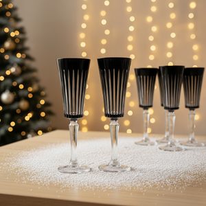 Flûtes à <span class=keywords><strong>champagne</strong></span> <span class=keywords><strong>en</strong></span> <span class=keywords><strong>cristal</strong></span> à bord noir et coupe verticale, verres à vin à pied rayés vintage, gobelets pour mariage et fête - Product Image 2