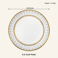 Service de table en céramique dorée de style européen, luxe léger, avec bordure géométrique dorée, pour mariage, hôtel, banquet, fête à domicile, cadeau