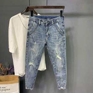 Pantalones <span class=keywords><strong>Vaqueros</strong></span> Ajustados Azules de Diseñador, Venta Directa de Fábrica, para Hombre y <span class=keywords><strong>Mujer</strong></span>, <span class=keywords><strong>Vaqueros</strong></span> Elásticos Rotos de Corte Ajustado para Ambos Géneros - Product Image 2