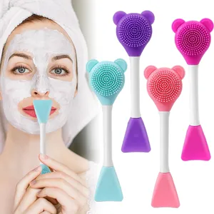 Cepillo de silicona de doble cabezal para mascarillas faciales, aplicador, espátula, cuchara, varilla mezcladora con <span class=keywords><strong>mango</strong></span> de plástico para limpieza facial y maquillaje en casa para mujeres - Product Image 1