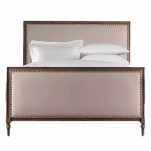 Vintage French Upholstered Panel <b>Bed</b> Solid Oak <b>Frame</b> Nailhead Trim Farmhouse Bedroom <b>Bed</b> Multiple Size Available - Product Image 6