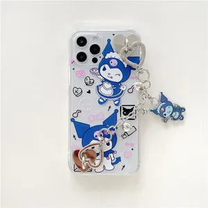 Étui en TPU Transparent avec des personnages en 3D pour filles, coque de téléphone, mignon, de dessin animé, à la mode, avec chaîne de lanière en métal, pour iPhone 12