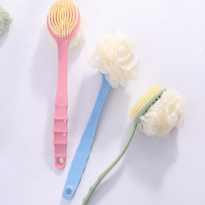 Bath Brush With <b>Sponge</b> Oval Massage Exfoliating Long <b>Handle</b> Pink Blue Green PP Material - Product Image 3