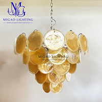 Grand lustre vintage médiéval français, suspension en verre empilée en forme de nuages dorés pour villa, hall et grands espaces