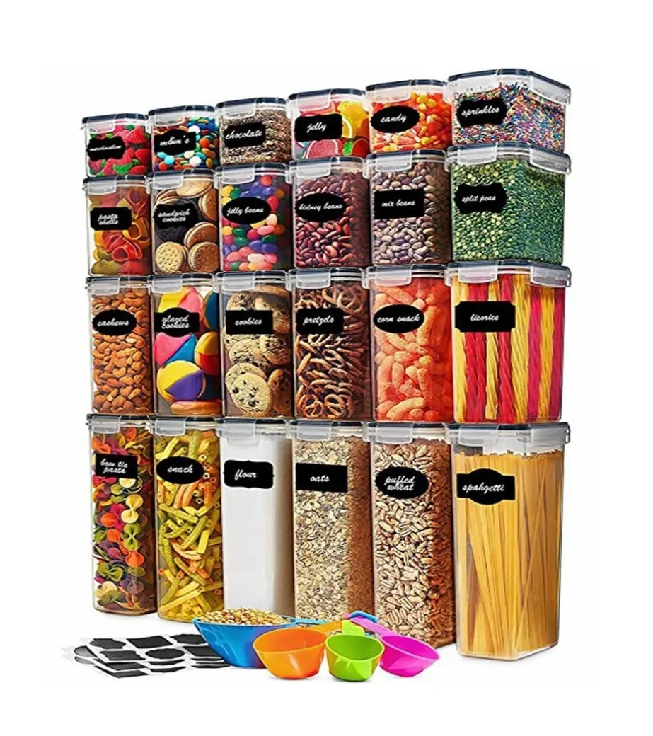 Hot Selling 24 Stuks Set Plastic Luchtdichte Droge Voedselopslagcontainers Verzegelde Graanvoedselopslagcontainers