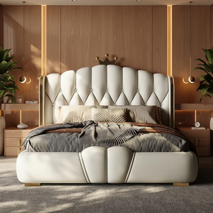 Cama Baoto Moderna de Lujo, Personalizable, Tamaño King-Size, Tapizada en Cuero Genuino, con Base de Madera de Pino Sólido y Espuma - Product Image 5