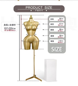 หุ่นโชว์เสื้อผ้าผู้หญิงแบบขายส่ง ทรง BBL อกใหญ่ เอวเล็ก สะโพกใหญ่ ปรับขนาดอกได้ สีทอง - Product Image 6