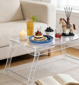 Vassoio da letto personalizzato in acrilico trasparente con gambe pieghevoli e vassoio multifunzionale per colazione, ideale per tavoli da pranzo e esposizione - Product Image 4