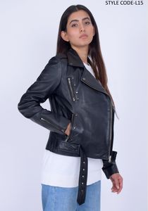 แจ็กเก็ตหนังแท้ทรงปลาปักเป้าสำหรับผู้หญิงเสื้อแจ็กเก็ตบางทรงเข้ารูปสำหรับฤดูหนาว - Product Image 2