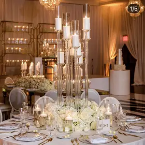 Wholesale 10 Arm Tall Glass Crystal Candelabra Candle Holders Centerpieces For Wedding Decoration