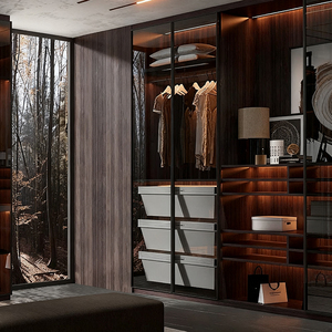 Lemari Pakaian BOSNiE Berbahan <span class=keywords><strong>MDF</strong></span> dengan Lapisan Melamin Tahan Lama, Dilengkapi Laci dan Gagang Logam, Furnitur Kamar Tidur Rumah Bergaya Kontemporer - Product Image 2