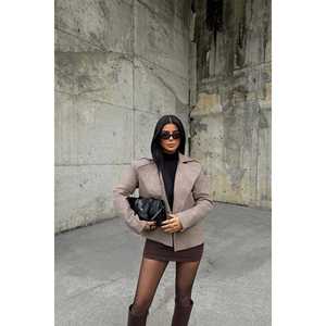 Veste en cuir de mouton marron à double boutonnage pour femmes, style bomber, manteau d'hiver en soie pour l'automne, le printemps et l'hiver, teinture unie - Product Image 5