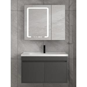 Meuble de salle de bain gris moderne CR 1020 mm avec armoire miroir intelligente et lavabo en céramique intégré - Product Image 2