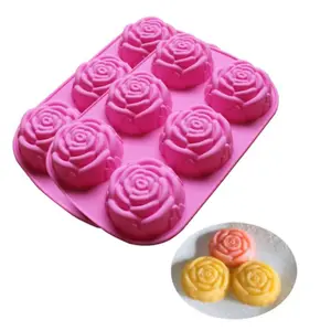 Moule en forme de Rose à 6 cavités, polyvalent, 6 cavités, savon, Biscuit au chocolat, décoration de gâteau en Silicone, pâtisserie