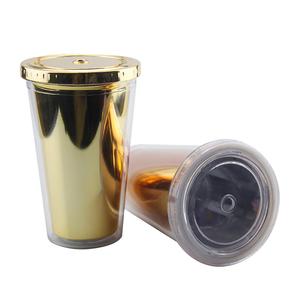 Vaso <span class=keywords><strong>de</strong></span> Plástico Acrílico <span class=keywords><strong>de</strong></span> Doble Pared, Cónico, con Purpurina, con Orificio y Tapón, con Pajita, para Uso en Campamentos - Product Image 6