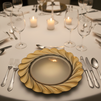 Assiette de présentation dorée en PP de 13 pouces, motif personnalisé, luxe, réutilisable, durable, pour dîners, mariages et événements