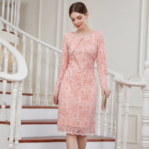 Cuello redondo Manga larga Cintura Color sólido Encaje Prom Cena Dama DE HONOR Anfitrión Vestido de ocasión formal - Product Image 1