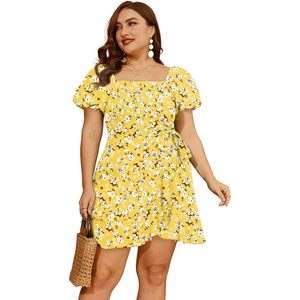 Vestido Casual con Estampado Floral para Mujer, Cuello Cuadrado, Corte en A, Transpirable, Tejido, para Uso Diario - Product Image 3