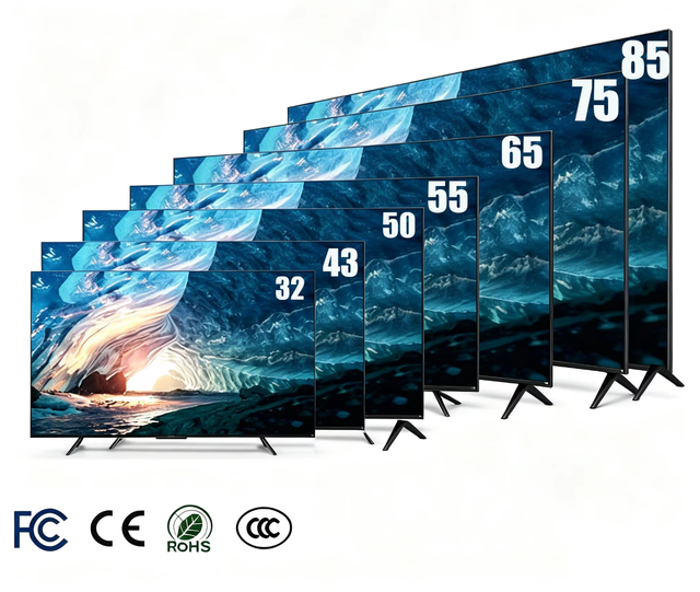 Accept Custom 4K Android Wifi Flat Screen TV Smart 55 65 75 85 100 120 Inch LED TV Televisions Smart Tvs