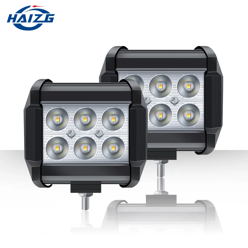 HAIZG Auto car Led Work Light 6led 18w Driving Car Lamp 12v Led Working Light dual color For Tractor Truck