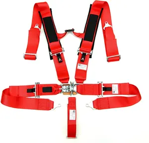 Jiabeir SFI 16.1 Latch And Link 5-Point Red Safety Harness Heavy Duty Shoulder Pads Premium 3 inch Nylon Webbing