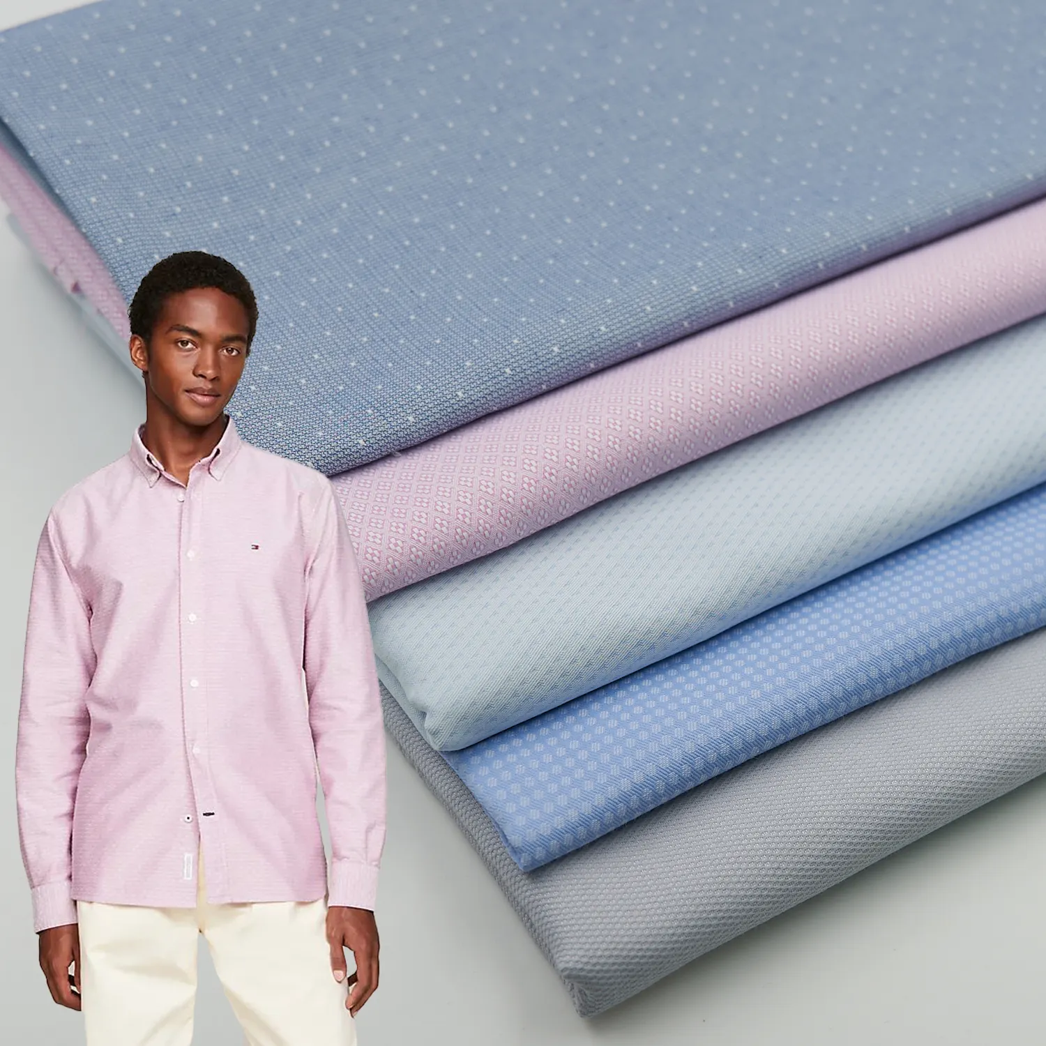 शर्ट और ब्लाउज के लिए गर्म बिक्री फैशन डिजाइन स्टॉक यार्न रंगे बुने हुए डॉबी कपड़े