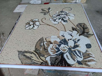 Mosaïque murale 100 % artisanale en marbre, motif végétal (arbre, fleur) pour décoration murale et crédence