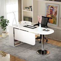Bureau d'angle incurvé moderne LINOU en bois massif avec bibliothèque intégrée, table d'étude et de travail informatique, table de diagnostic et de traitement individuelle