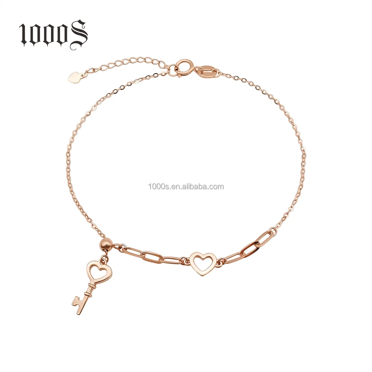 Newest Design 18K Solid Gold Bracelet With Heart Key Charms Bracelets For Gift Jewelry