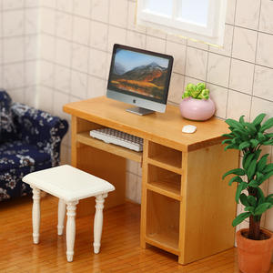 Mode 1:12 maison de poupée Mini meubles modèle bricolage jouet Style bureau scène avec ordinateur en plastique bureau costume souris et clavier - Product Image 3
