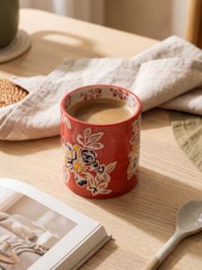 <span class=keywords><strong>Tasse</strong></span> à café et à thé en brocart rouge style peinture à l'huile vintage, motif pivoine, pour lait et desserts, collection French <span class=keywords><strong>Table</strong></span> <span class=keywords><strong>Passion</strong></span> - Product Image 5