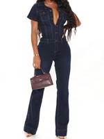 Combinaisons pour femmes tendance à la vente chaude, tailles juniors et grandes tailles, coupe ajustée, manches courtes, combinaison en jean pour femmes