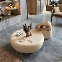 Table basse ronde en fibre de verre, style moderne minimaliste de luxe, couleur crème naturelle, meubles de salon