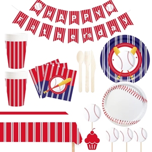 ชุดอุปกรณ์จัดงานวันเกิดธีมเบสบอล DAMAI สีน้ำเงินและสีแดง พร้อมผ้าปูโต๊ะ ป้ายตกแต่ง และที่ประดับเค้กสำหรับงานปาร์ตี้เด็ก - Product Image 2