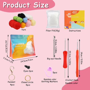 Kit de crochet pour débutants DIY, <span class=keywords><strong>porte</strong></span>-clés soleil, étoile, lune, arc-en-ciel, ensemble complet de tricot pour débutants avec fil, crochets et tutoriel - Product Image 3