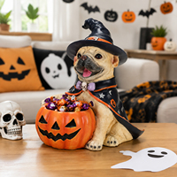 Figurine de chiot bouledogue français sorcière, chien tenant un bol de bonbons en forme de citrouille, décoration d'Halloween, jouets, cadeaux, costume d'Halloween