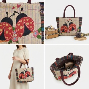 <span class=keywords><strong>Borsa</strong></span> Tote in Tela Jacquard con Coccinella, <span class=keywords><strong>Borsa</strong></span> a Spalla Intrecciata per Donna, per Shopping Quotidiano Casual - Product Image 1