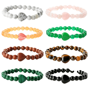 ทำด้วยมือ unisex อินเทรนด์ไทเกอร์โรสควอตซ์ลูกปัดสร้อยข้อมือหัวใจเสน่ห์6มม. ธรรมชาติพุทธของขวัญครบรอบ - Product Image 2