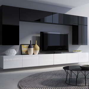 Haut de gamme moderne <span class=keywords><strong>blanc</strong></span> <span class=keywords><strong>noir</strong></span> laque unité <span class=keywords><strong>TV</strong></span> armoire murale meubles de salon supports de télévision - Product Image 4