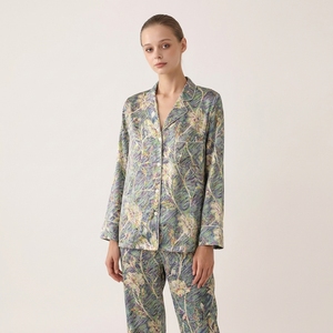 Pijama de seda de verano de calidad superior de lujo para mujer, novedad de primavera, conjunto de seda estampado de lujo de manga larga, ropa de descanso de dos piezas - Product Image 1