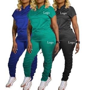 Solid Floral <strong>Purple</strong> Stretch Medical <strong>Scrubs</strong> Sets Nurse Hospital Uniforms Sets With Cotton 3x Scissor Pockets Stacked Jogger Pants - Product Image 3