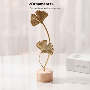 Décoration de meuble à vin <span class=keywords><strong>en</strong></span> métal de style scandinave avec ornements créatifs <span class=keywords><strong>en</strong></span> fer <span class=keywords><strong>en</strong></span> forme de feuille de Ginkgo, fleurs et plantes décoratives pour la maison - Product Image 4
